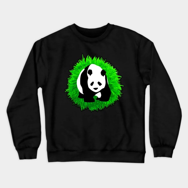 🐼 Cute Panda Illustration, Posed in front of a Bamboo Tree Crewneck Sweatshirt by Pixoplanet